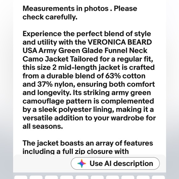 Veronica Beard USA WMN Size 2 Army Green Glade Jacket Camo Funnel Neck EUC - Picture 15 of 16